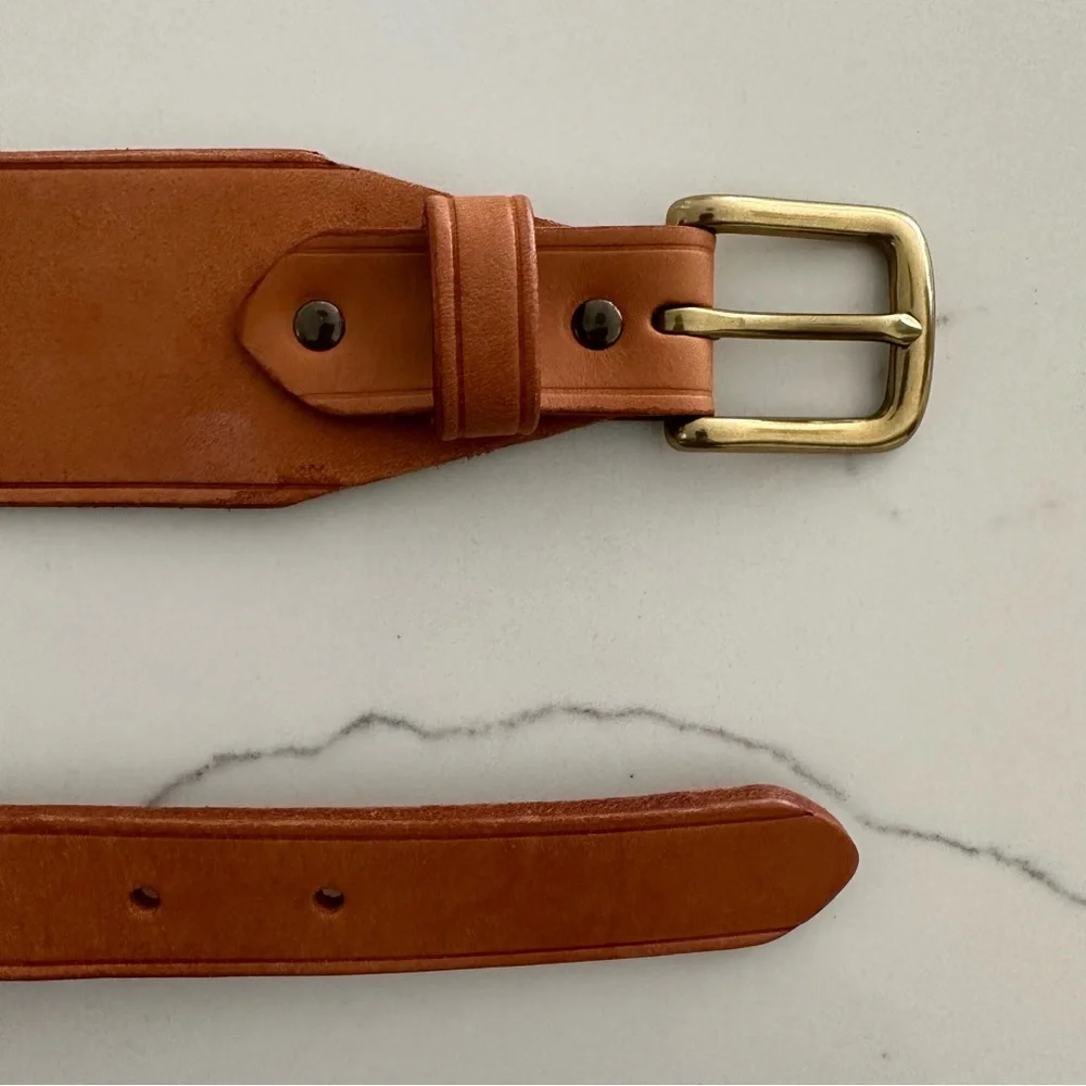 J. Crew Wide Leather Belt with Brass Buckle in Natural Tan Leather Size Small